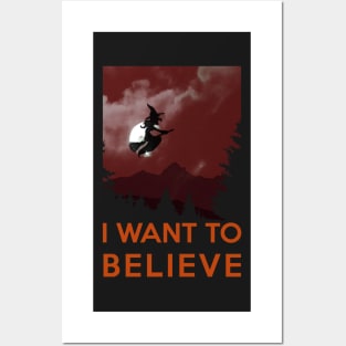 I want to believe - Halloween witch is flying in the moonlight Posters and Art